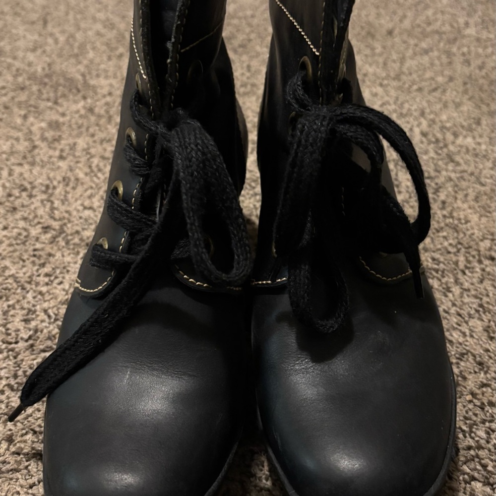 Fly London Ankle Wedge Boots Lace Up black Leather - Picture 11 of 11